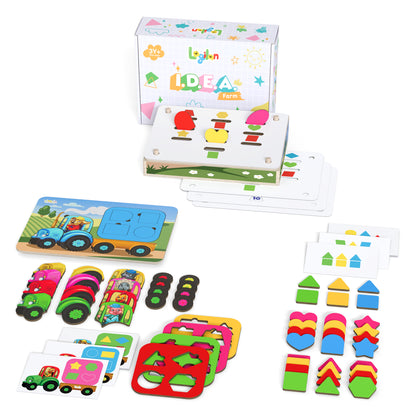 Colorful educational toy set with 3 separate modules that come in 1 single box.