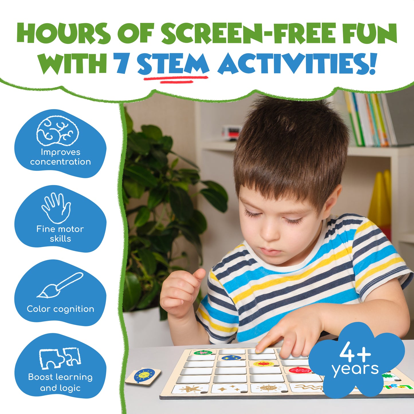 Wise Whiz – 7-in-1 Logic & Memory Game Set for Kids Ages 4–8 | STEM Puzzles & Matching Boards