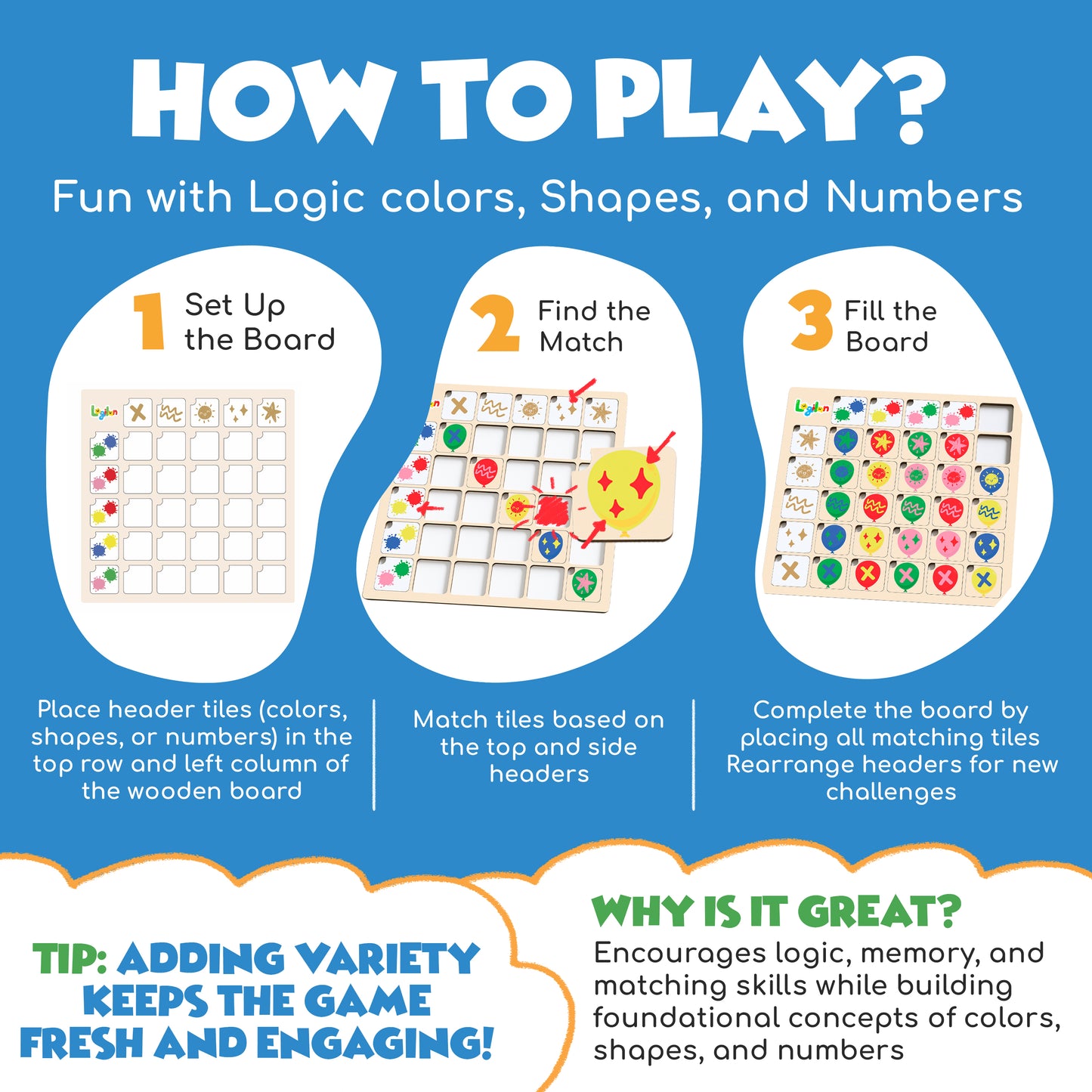 Wise Whiz – 7-in-1 Logic & Memory Game Set for Kids Ages 4–8 | STEM Puzzles & Matching Boards